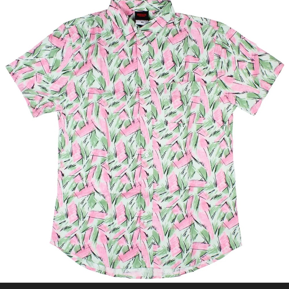 Stranger Things Mens' Hopper Woven Button Up Short Sleeve Shirt Size MD